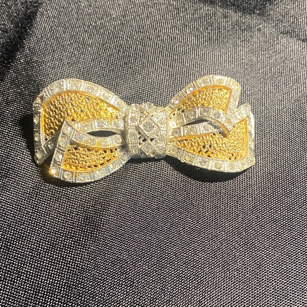 Elegant Gold and Silver Vintage Bow Brooch